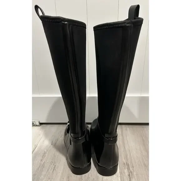 Michael Kors Rain Boots Size 6 Black Rubber & Neoprene. MK Silver Charm Logo. - Picture 5 of 8